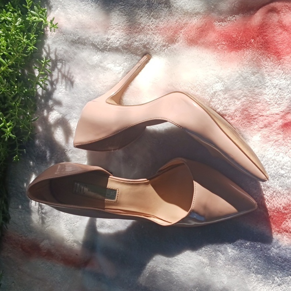 Dorsay style nude pumps